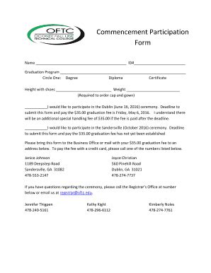 Fillable Online Oftc Commencement Participation Form OFTC Oftc Fax