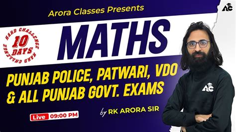 Punjab Police And Patwari 2024 Maths Class Maths By RK Arora Sir 10