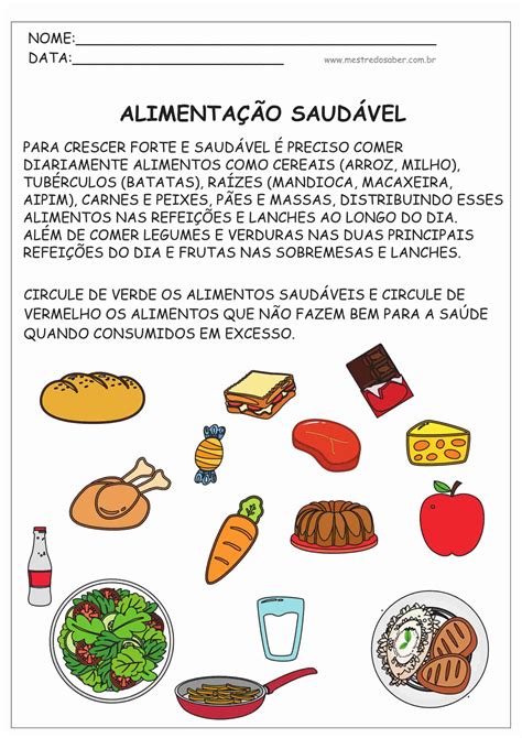 Atividades Sobre Alimenta O Saud Vel Mestre Do Saber