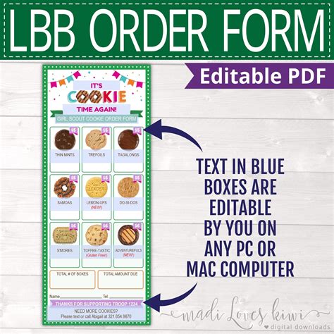 Lbb Girl Scout Order Form Printable Cookie Lineup Menu Etsy