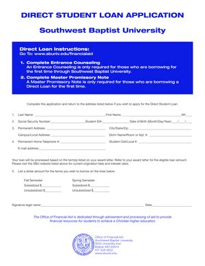 Fillable Online Sbuniv Direct Stafford Application Southwest Baptist