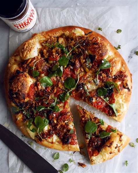 Brussels Sprout And Soppressata Pizza With Pickled Cherry Tomato Sauce