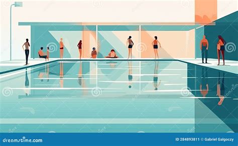 Ilustraciones Vectoriales Planas De La Piscina Caricatura De Personas