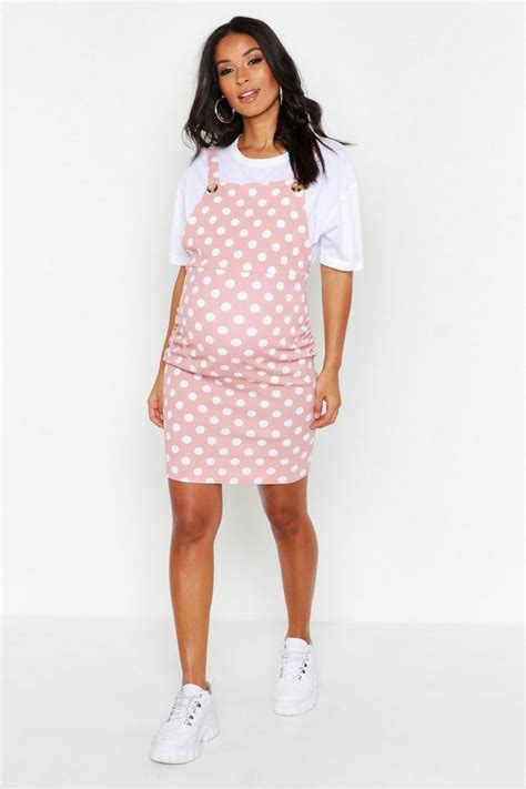 Womens Maternity Polka Dot Pinafore Dress Boohoo Uk