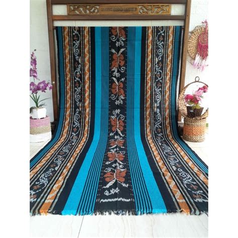 Jual Kain Tenun Etnik Blanket Kamenz Troso Motif Bunga Salur Biru