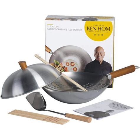 Pc Ken Hom Classic Cm Carbon Steel Wok Set On Onbuy