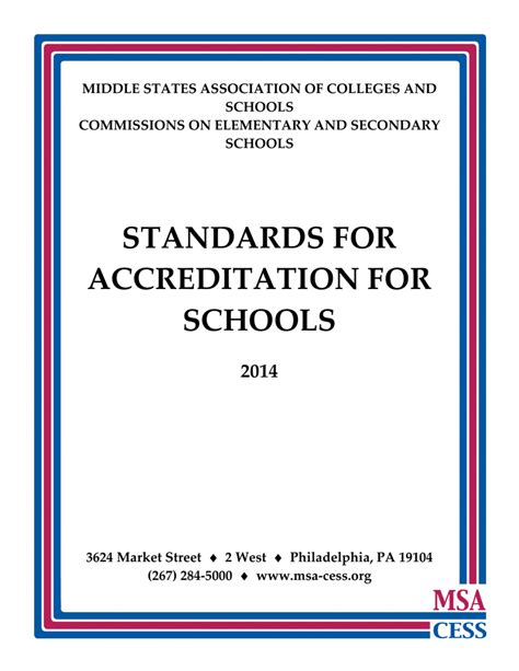 Standards For Accreditation For Schools Msa Cess