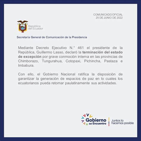 Abi Presidente De Ecuador Declara “terminación Del Estado De