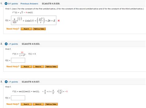 Solved Find The Antiderivative F Of F That Satisfies The Chegg