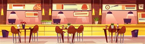 Vector Cartoon Cafe with Various Cuisine, Background Stock Vector ...