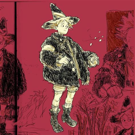 A Drawing Of A Boy In A Witches Costume And Hat Standing Next To Other