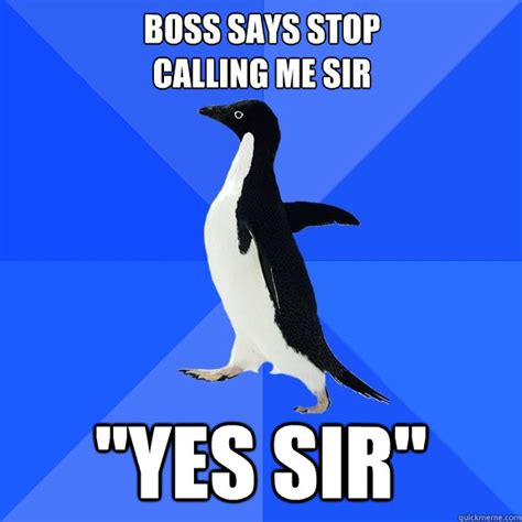 Boss Says Stop Calling Me Sir Yes Sir Socially Awkward Penguin