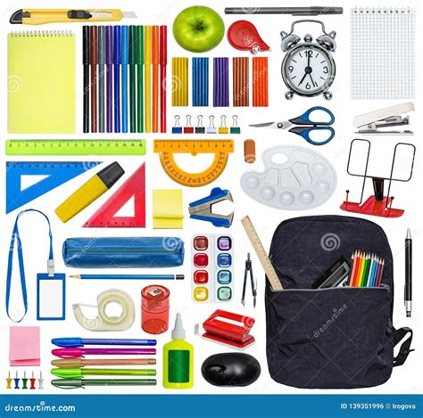 Big Set Of Stationery And School Bag Isolated Stock Photo Image Of