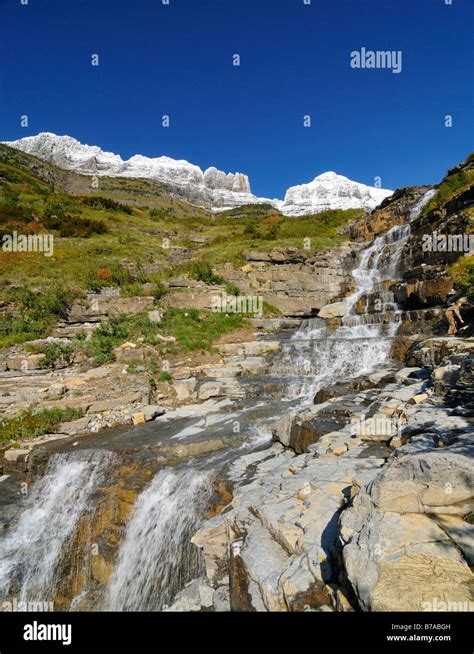 Waterfall At Logan Pass Main Attraction Of Glacier National Park Montana Usa North America