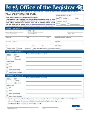 2024 Baruch College CUNY Transcript Request Form Fill Online Printable