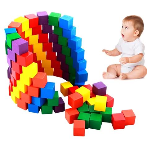 100 Pcsset Infant Building Blocks Cube Wooden Squeeze Stack Block Baby