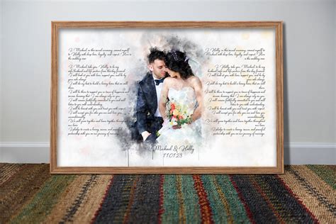 Personalized Wedding Vow Sign Wedding Vow On Canvas Watercolor Couple