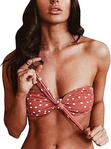 Chechury Damen Bandeau Padded Bikini Set Tr Gerlosen Badeanzug Push Up Bandeau Swimsuit Twist