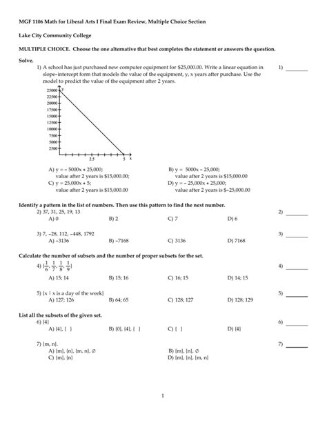 Mgf 1106 Final Exam Review Multiple Choice Section Tst