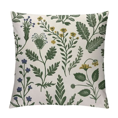 Creowell Spring Summer Floral Pillow Covers Sage Green Herbs Yellow Red