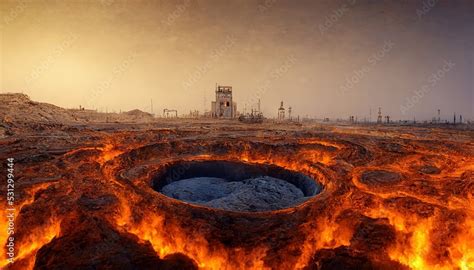 An Illustration Based On The Darvaza Gas Crater In Turkmenistan Also