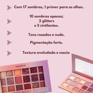 Paleta De Sombras Ruby Rose Soft Nude Matte Metalica Glitter Primer