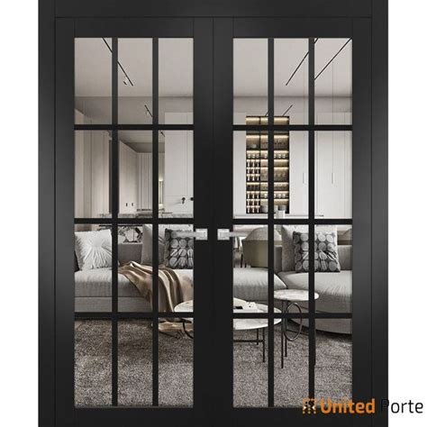 Solid French Double Doors Felicia Matte Black With Clear Glass