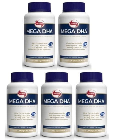 Kit 5 Mega DHA 1500mg Vitafor 120 cápsulas Ômega 3 Óleo de Peixe