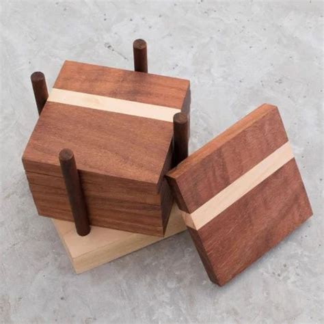 Mango Wood Square SAWI Decorative Wooden Coasters Size 5 X 5 Inch