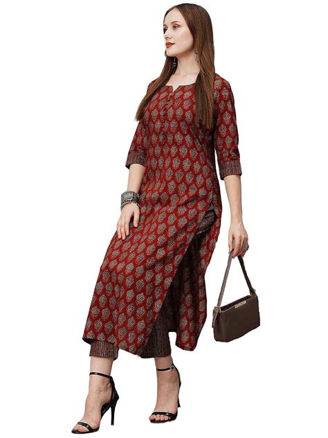 Buy Anni Designer Women S Cotton Blend Printed Straight Kurta With Pant