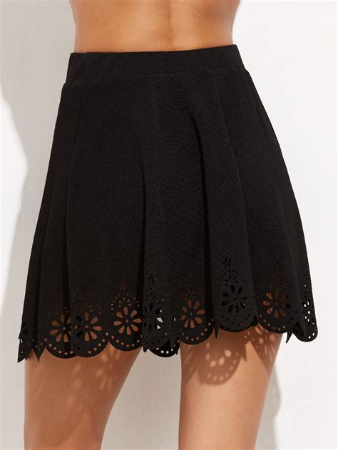 Laser Cutout Scallop Hem Textured Skirt Shein Sheinside