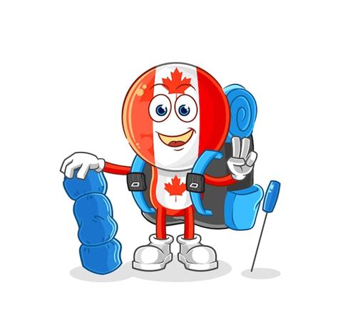 Premium Vector Canada Flag Head Go Camping Mascot Cartoon Vector