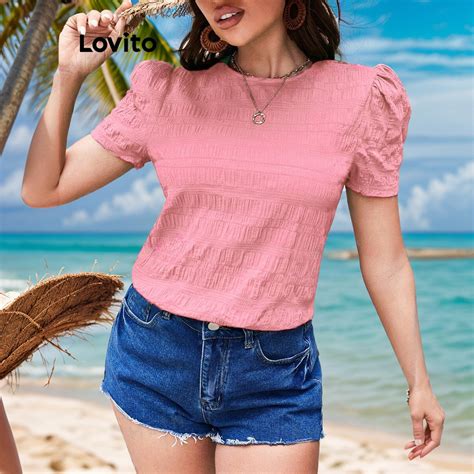 Lovito Blusa Elegante Plissada Lisa Para Mulheres L Ed Shopee Brasil