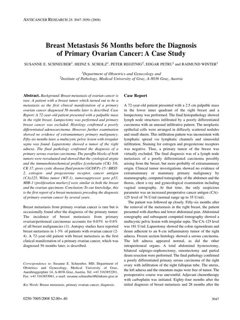 PDF Breast Metastasis 56 Months Before The Diagnosis Of Primary