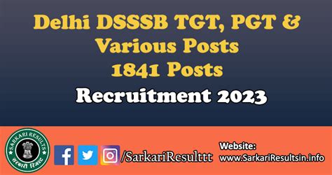 Delhi DSSSB TGT PGT And Various Posts Recruitment 2023 Apply For 1841