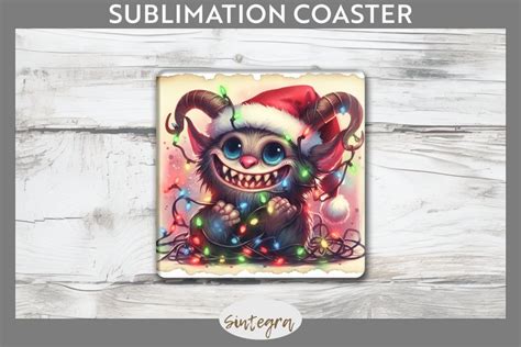 Christmas Krampus V3 Entangled In Lights Square Coaster PNG