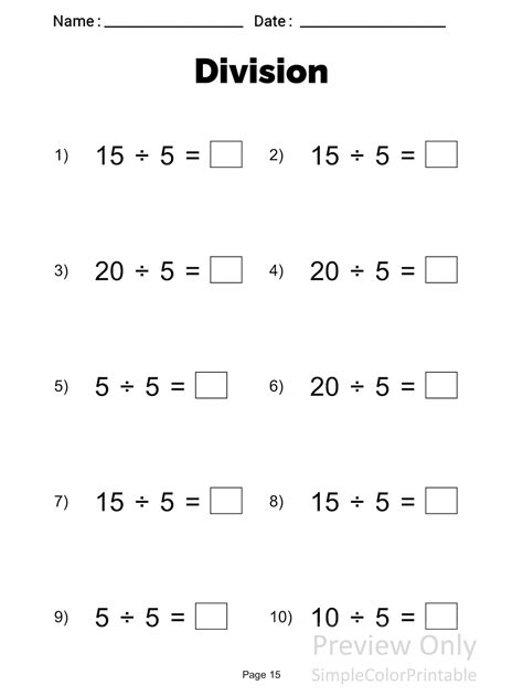 Division Worksheets 20 Division Printable Worksheets Numbers Etsy