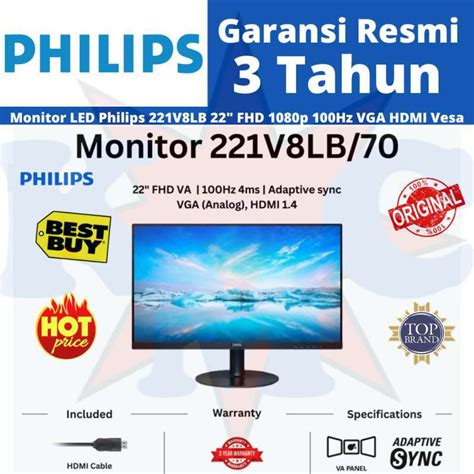 Jual Monitor Led Philips 221v8a 22 Inch 1080p Vga Hdmi 75hz Vesa