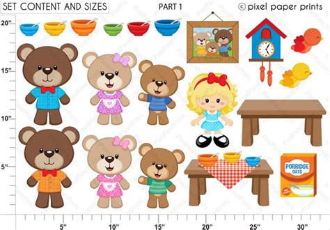 Goldilocks The Three Bears Clipart and Digital paper set Etsy España