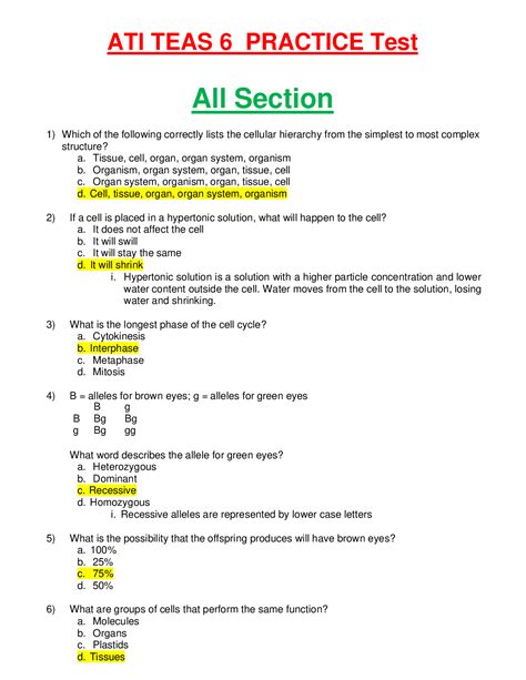 2022 2023 ATI TEAS 6 PRACTICE Test All Section Complete Questions