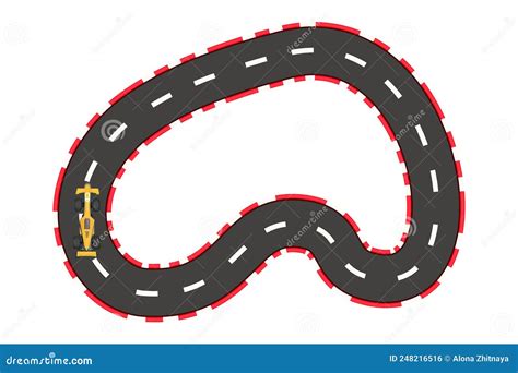 Car Race Empty Road Curve Track Top View In Cartoon Style Isolated On