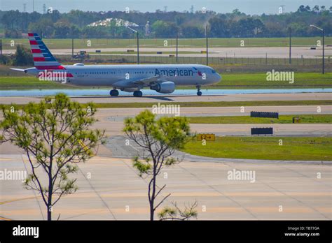 Orlando, Florida. March 02, 2019. American Airlines aircraft on runway ...