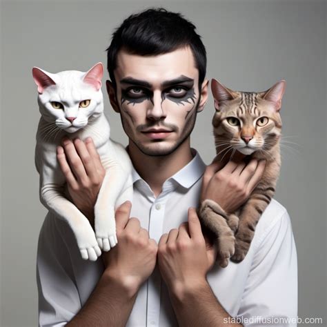 Human-Cat Hybrid Creature with Feline Head and Human Hands | Stable Diffusion Online