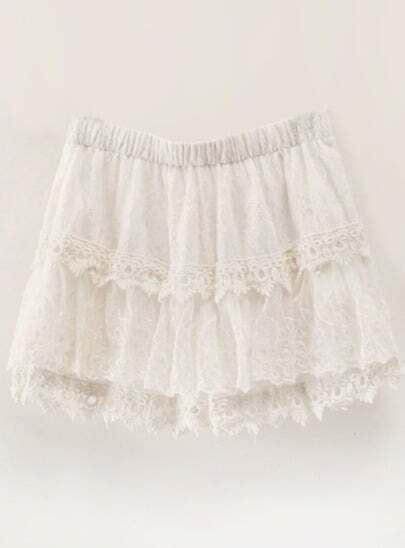 White Elastic Waist Lace Skirt Shorts Sheinsheinside