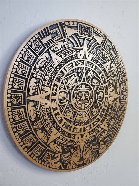 Wood Carved Aztec Calendar Wall Art Mayan Calendar Wood Etsy