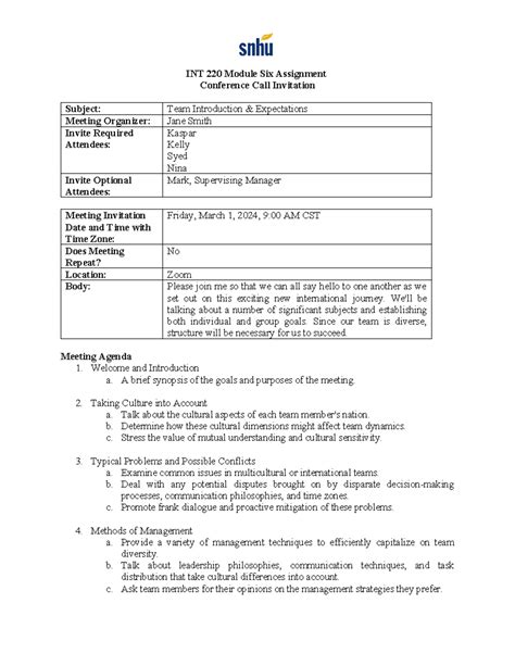 INT 220 6 1 Conference Call Invitation INT 220 Module Six