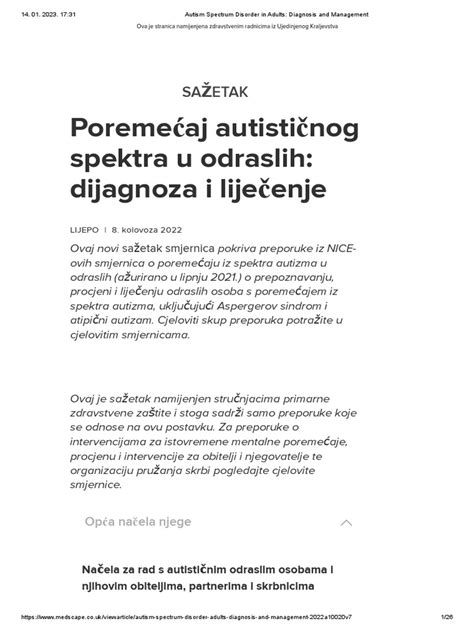 Autism Spectrum Disorder in Adults - Diagnosis and Management | PDF