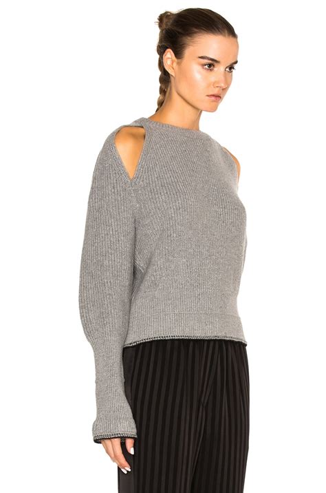 Givenchy Cropped Shoulder Cut Out Sweater Grey Modesens