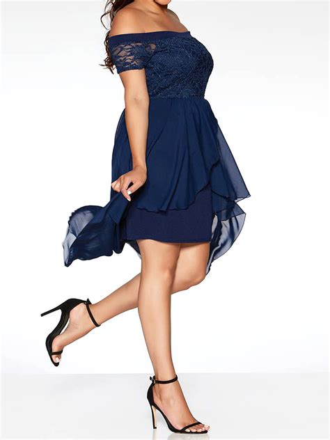 Quiz Quiz Navy Curve Glitter Lace Bodice Extreme Hem Dress Plus