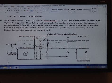 (Solved) - Example Problems (Groundwater): 1. An artesian aquifer 10.0 ...